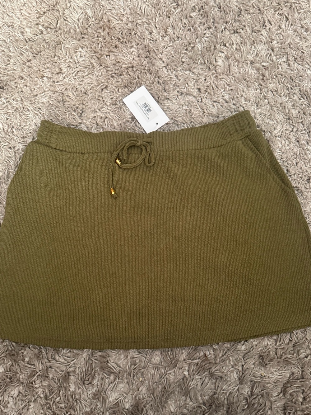 Olive Green Knit Drawstring Mini Skirt